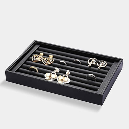 Velvet 7 Slots Ring Earrings Trays Showcase Display Jewelry Organizer (PU Leather)