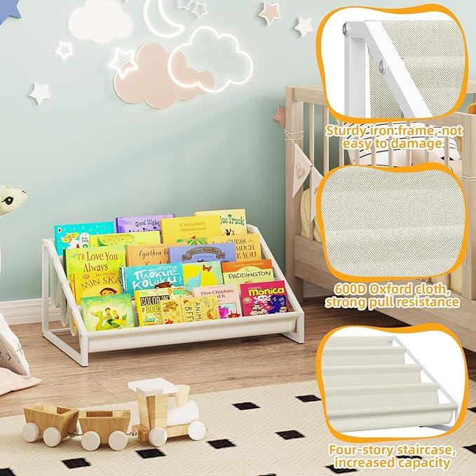 Toddler Bookshelf,Montessori Bookshelf,Bookshelves for Toddlers and Nursery,4 Tier Baby Bookshelves for Kids Rooms,Nursery,Playroom,Baby Room, Small Children Classroom