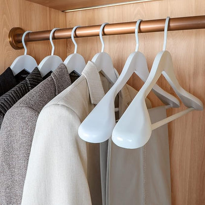 TOPIA HANGER White Wooden Coat Hanger 6 Pack, Wood Suit Hangers,Glossy Finish with Extra-Wide Shoulder, Thicker White Hooks & Anti-Slip Bar,Suitable for Coat, Suit,Dress,Jacket,Heavy Cloth - CT02W