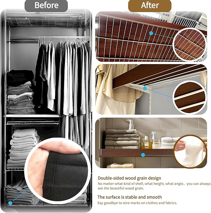 Wire Shelf Cover, Wire Rack Covers for Pantry,4 Pcs PVC Wood-Look Faux Wood Shelf Liners,47x12 Inch,0.24inch Thick for Home and Kitchen Organization