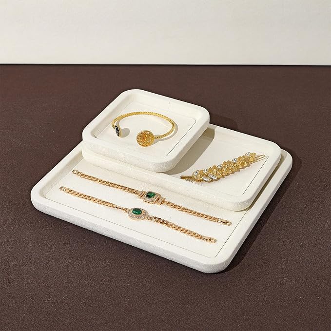 Woodten Microfiber Jewelry Display Flat Tray for Rings Earrings Necklace Bracelet, Jewelry Photograph Display Catchall Organizer Tray Dish(XS,Beige)