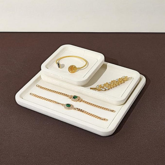 Woodten Microfiber Jewelry Display Flat Tray for Rings Earrings Necklace Bracelet, Jewelry Photograph Display Catchall Organizer Tray Dish(XS,Beige)