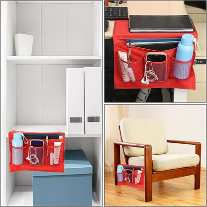 PATIKIL Bedside Caddy, Bedside Organizer with 5 Pockets, Brown, Canvas, Minimalist Style
