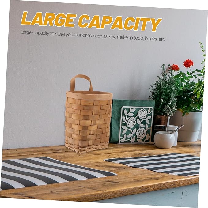 ABOOFAN Wall Mounted Hanging Storage Basket Natural Wood Woven Organizer for Kitchen Bathroom Bedroom Compact Space Saving Bin for Door and Wall Multifunctional Home Decor
