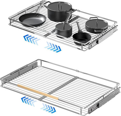2Pack Expandable Pull Out Cabinet Organizer, 23~39.8"W x 22.5"D Heavy Duty Slide Out Shelves Adjustable Height Cabinet Pull Out Shelves,Expandable Width Spice Rack Organizer for Kitchen Cabinet