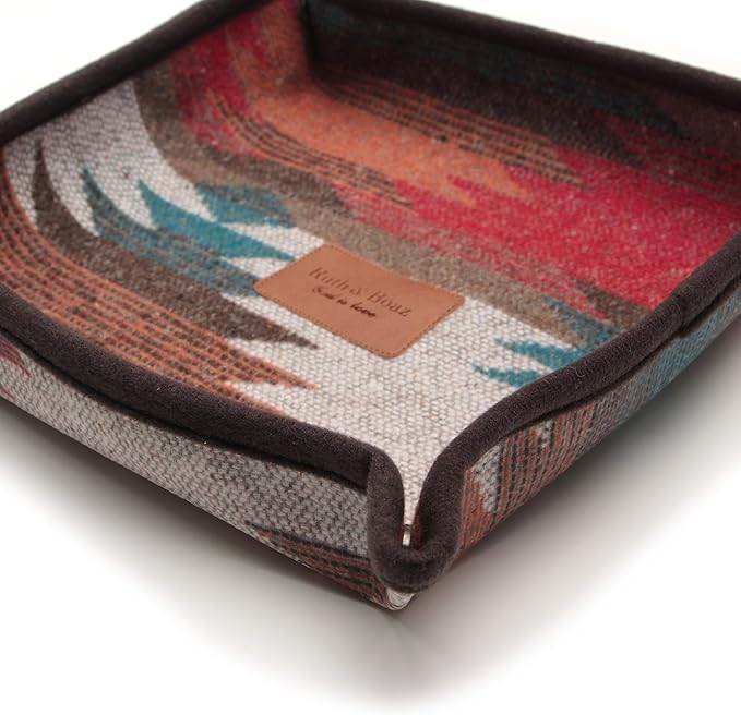 Ruth&Boaz Wool Fabric Valet Tray | EDC Tray | Lay Plat Wool Tray Suitable for Travel 8x8 inches(M-orange)
