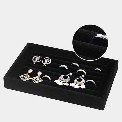 Valyria Velvet 7 Slots Ring Earrings Trays Showcase Display Jewelry Organizer VA003 (Black)