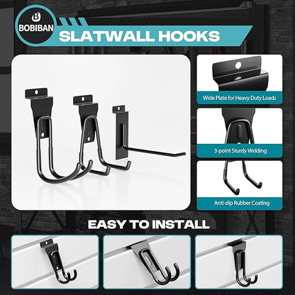 24PCS Slatwall Accessories Set, Includes Metal Slatwall Baskets, Shelves and Hooks, Heavy Duty Slat Wall Organizer Kit for Shops, Garage and Room Storage (Black,24pcs)