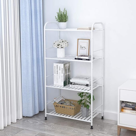 JSB 4-Tier Adjustable Shelving Unit, Heavy Duty Storage Rack Organizer Metal Corner Shelf for Kitchen Living Room Laundry Pantry Bathroom (White, 4 Tier)…