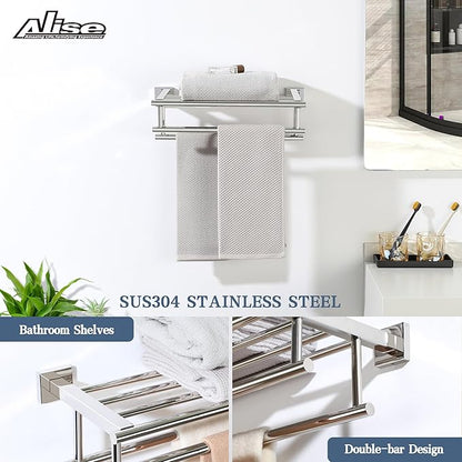 Alise Towel Rack,Towel Hanger Towel Shelf with Double Towel Bars for Bathroom Lavatory,16 Inch SUS 304 Stainless Steel Wall Mount Towel Holder,Polished Chrome