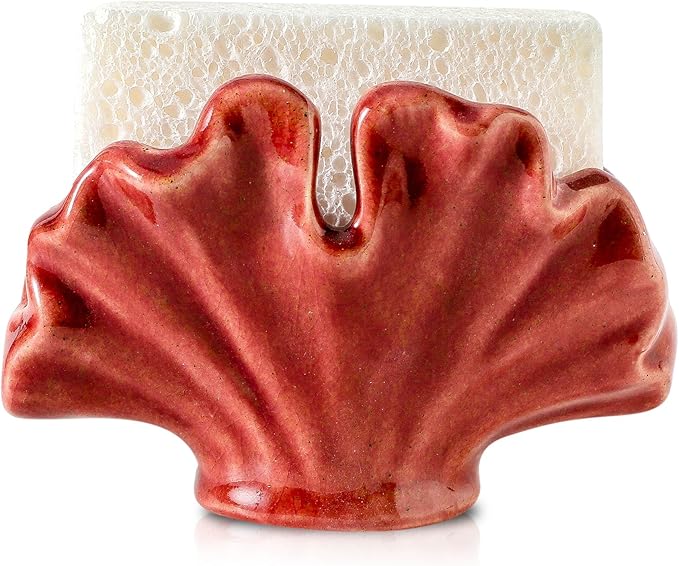 Uiddo Ceramic Sponge Holder,Sponge Holder for Kitchen Sink,Compact Sink Caddy Organizer, Dish Sponge Holders,Farmhouse Kitchens Decor Cute Gadgets Accessories,Christmas Kitchen Decor(Red)