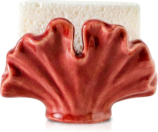Uiddo Ceramic Sponge Holder,Sponge Holder for Kitchen Sink,Compact Sink Caddy Organizer, Dish Sponge Holders,Farmhouse Kitchens Decor Cute Gadgets Accessories,Christmas Kitchen Decor(Red)