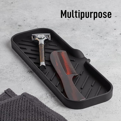 Zulay Kitchen Large Silicone Sponge Holder (12x4) – Flexible Sink Organizer Tray for Kitchen & Bathroom – Multipurpose Soap Dish for Sponges, Makeup, Trinkets & More (Black)