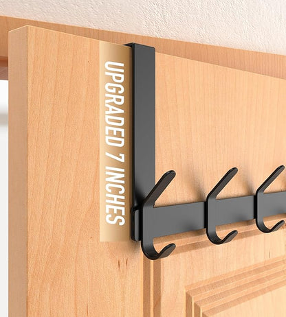 CHAUNCEY HOME Over The Door Hooks Hanger with 7" Extended Arms for Hanging, J7U, Perfectly Fits US Standard 1 3/8-inch Doors, Towel Rack Organizer Holder, Matte Black