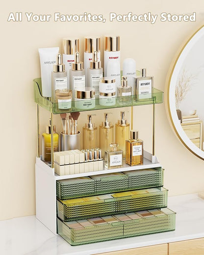 Anylady Bathroom Organizers and Storage, Makeup Organizer (Sturdy Durable Attractive), Ideal for Vanity, Countertop, Counter, Perfume, Skincare, Cabinet, Cosmetic, Dresser Organizer (Green)