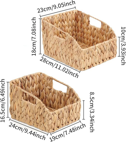 FEILANDUO Pantry Organizers Wicker Baskets for Organizing with Handles Handwoven Wicker Storage Bins Baskets for Shelves Boho Home Decor (Natural(Water Hyacinth), Set of 2