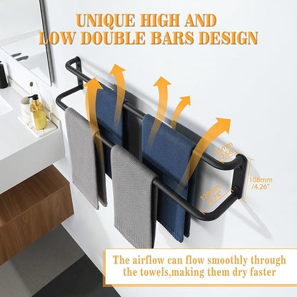 Alise Double Towel Bar,28 Inch Towel Racks for Bathroom, SUS304 Stainless Steel Towel Bar for Bathroom Wall,Quick Drying Bathroom Towel Holder Bath Towel Hanger,Matte Black