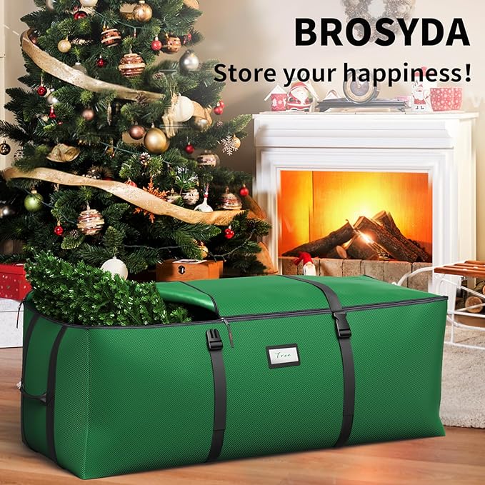 Christmas Tree Storage Bag, Fits Up to 9 Ft Artificial Christmas Tree with Buckle Straps & Dual Zippers & Handles, 600D PVC Durable Waterproof Material Protects from Dust (Green)