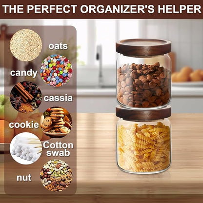 16oz Glass Airtight Food Storage Jars with Acacia Wood Lid - Kitchen Canisters for Coffee,Tea,Sugar,Spices,Herbs,and Candy - Airtight, and Stylish for Pantry or Countertop (4PCS)