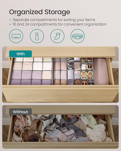 SONGMICS 4 Pack Drawer Organizers, 80 Cells (2x16+2x24), Foldable Dividers, 11.8 x 11.8 x 3.9 Inches, for Socks, Underwear, Ties, Belts, Dove Gray URUS011G01