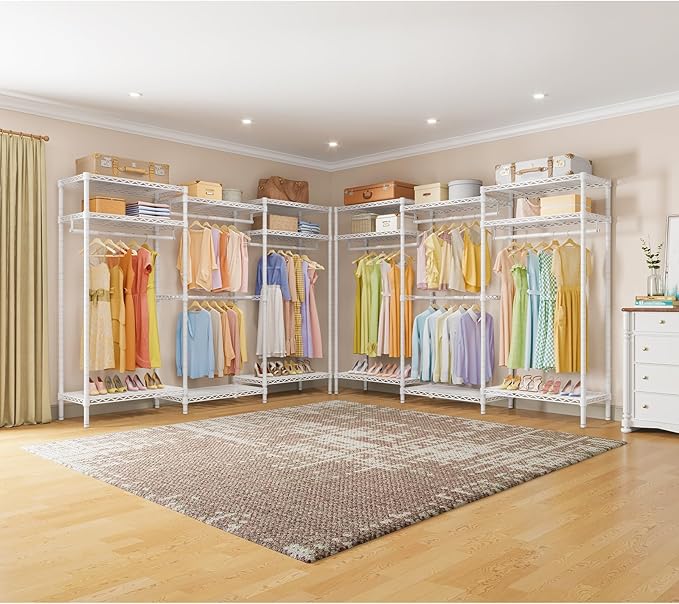 VIPEK V5i Plus Wire Garment Rack Heavy Duty Clothes Racks for Hanging Clothes, Large Free Standing Wardrobe Closet Metal Clothing Racks with Adjustable Shelves for Bedroom, White