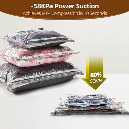 VACKFOX 12 Pack Travel Vacuum Bags for Clothing,Compression Seal Packing Cubes for Luggage Suitcase Backpack,Carry-on Size Space Saver Storage Bags 80% Space Saver for travel,outdoor and home use.