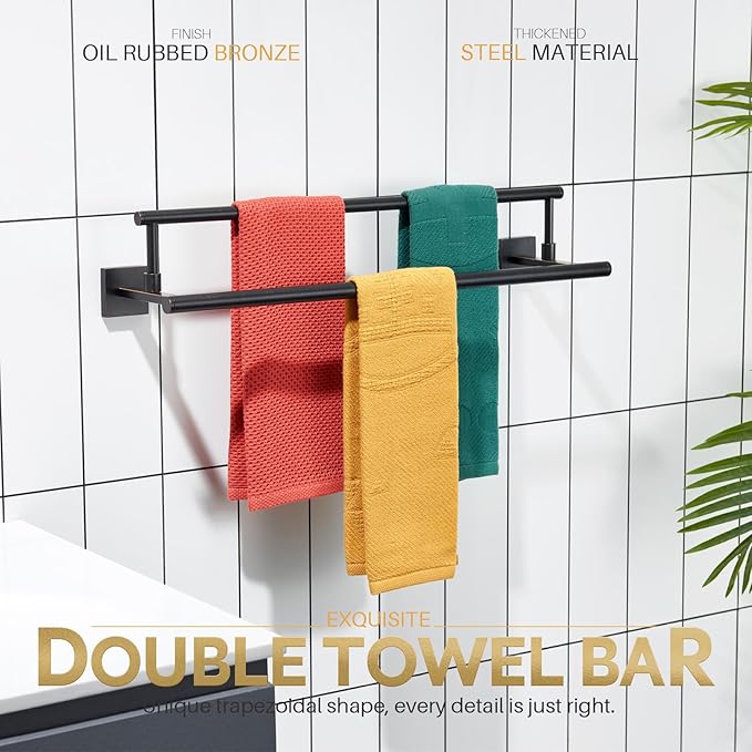 KOKOSIRI Towel Bars 24-Inch Bathroom Towel Holder Oil Rubbed Bronze Bath Towel Rails Racks Wall Mounted Stainless Steel B5009ORB-L24