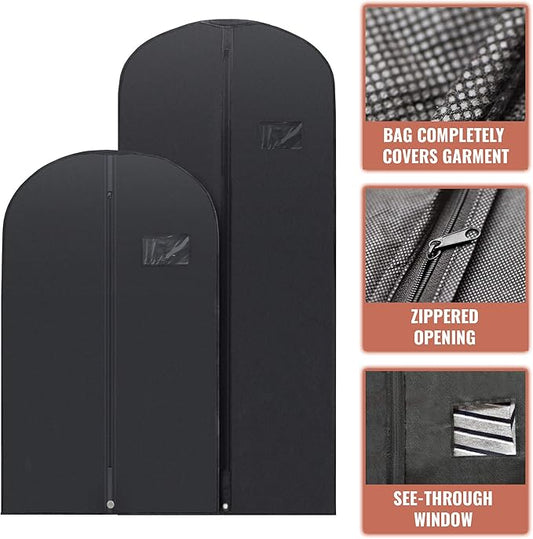 PLX Black Garment Bags for Hanging Clothes, Men Suit Bag for Travel and Clothing Storage of Women Dresses, Shirts, Fur Coats, Dance Costumes Suit Cover - Closet Storage Long Garment Bags w/Zipper