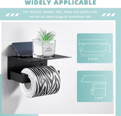 Suyar Toilet Paper Holder with Shelf Matte Black, SUS 304 Stainless Steel Wall Mounted Tissue Holder Phone Shelf for Bathroom