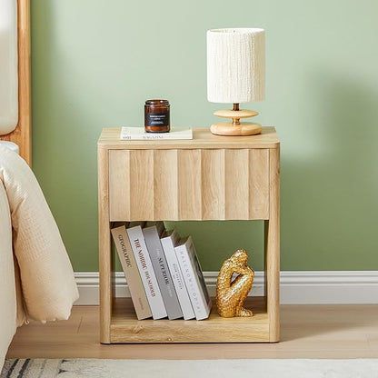 Bifins Fluted Dresser, Small Nightstands Set of 2, Natural Bedside Table with Drawer and Storage, Mid Century Modern Side Table for Bedroom Sofa