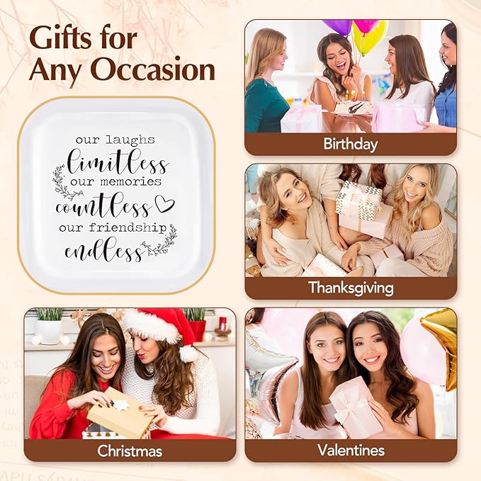 Friendship Gifts for Women Friends Ring Dish "Our laughs limitless, memories countless, friendship endless!" -Gifts for Friends Female Birthday Gifts For Women Bridal Shower Christmas Gifts