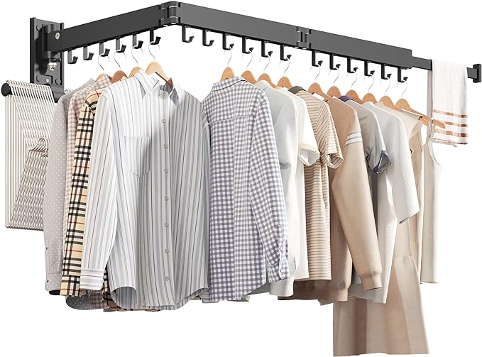 Wall Mounted Clothes Hanger,Clothes Drying Rack,Laundry Drying Rack,Drying Rack Clothing,Laundry Hanger Rack,Retractable Dryer Racks,Collapsible, Aluminum,can be Fold Upward & Left & Right