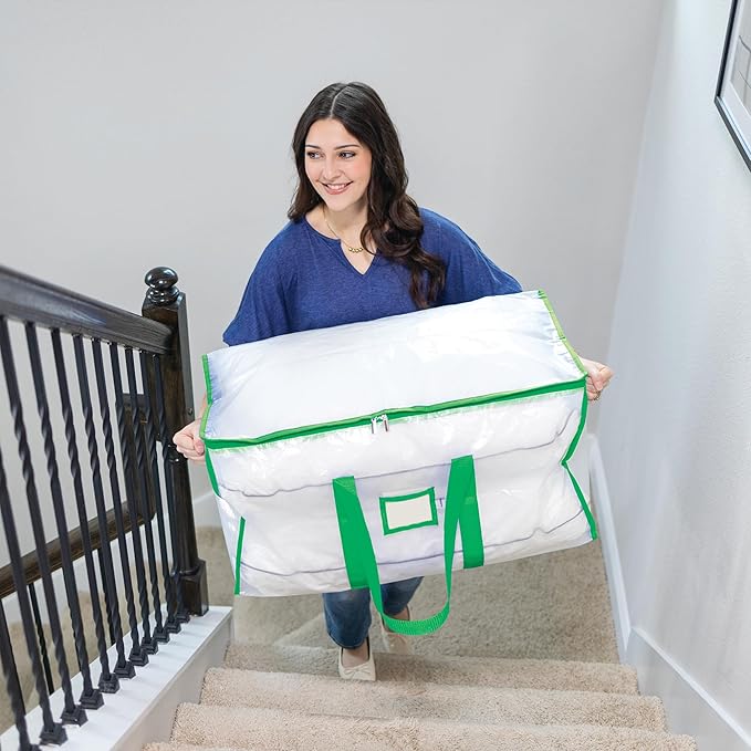 CLOZZERS Storage and Moving Bags - Heavy Duty, Dust Protection and Water Resistant, Durable Zipper Closure and Sturdy Handles Best Moving Boxes Alternative (Green, 6 Pack)