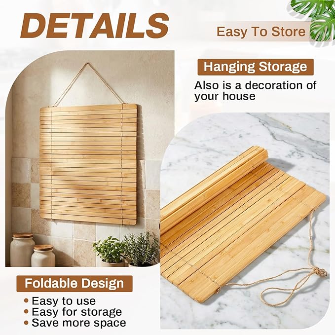 Maxdot Wooden Dish Drying Rack, 17.8 x 16 Inch Roll up Kitchen Over Sink Dish Drying Rack for Dishes, Plates, Bowls, Wooden Cover Counter Space, Crack Resistant Drainer, Kitchen Supplies(Natural)