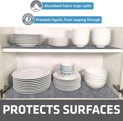 Drymate Premium Luxury Shelf & Drawer Liner, Thick Cushioned Fabric, Non-Adhesive, Absorbent, Waterproof, Slip-Resistant, Liners for Kitchen Cabinets (USA Made)(11”x36”)(2-Pack)(Light Grey Ridged)