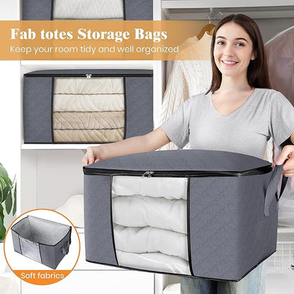 Fab totes Storage Bags,Clothes Blanket Storage Bins Foldable Closet Organizers with Reinforced Handle for Home Dorm Storage and Organization,Fabric Bags for Organizing Bed Sheets,Clothing,Comforters