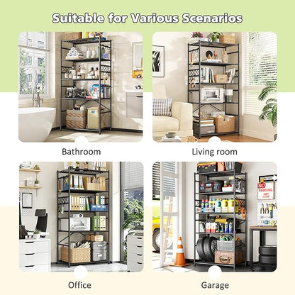 Metaling Shelving 5 Tier Shelf Organizer with Hooks,Storage Shelves Heavy Duty Garage Shelves Unit with Leveling Feet,Wire Shelving for Pantry, Kitchen and Closet,23.6" W x 13.8" Dx72.4 H