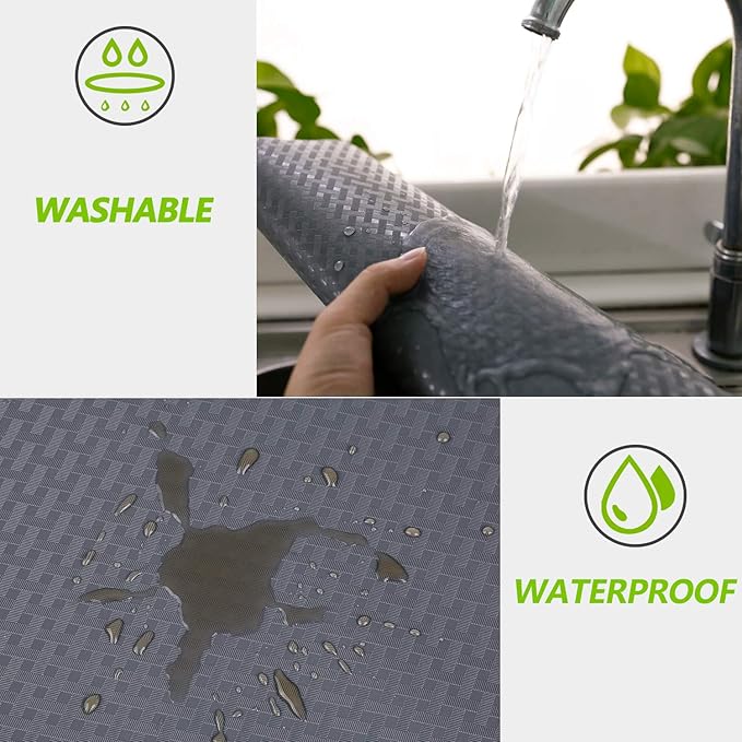 HooTown Shelf Liner Kitchen Cabinet Drawer Mats 17.5 Inch Wide x 393.7 inch Long, Non Skid EVA Plastic Washable Oil Proof Pad for RV Drawer, Dish Plate Slippery Protection, Grey