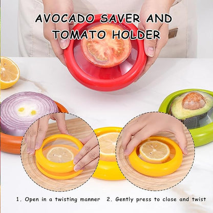 Weesdsio 5 Pcs Avocado Saver and Tomato Holder Set of 5 Reusable Storage Containers for Fridge Silicone Fruit and Vegetable Anti-Oxidation Storage Box Ideal for Garlic, Onions, Lemons, and Potatoes
