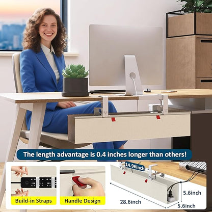 36" Under Desk Cable Management Tray for Home Office, No Drill Cord Organizer for Glass & Wood Table, Anti-Sag Oxford Fabric Wire Management Hider, Fits Surge Protector (Beige, 35.8")