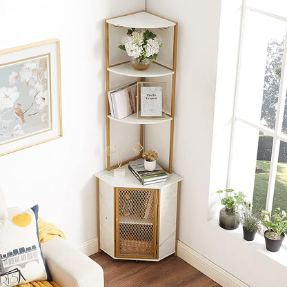 VECELO Corner Cabinet, Tall Storage Shelf, Bookshelf Display Shelves Rack for Living Room, Kitchen, Balcony, Small Space