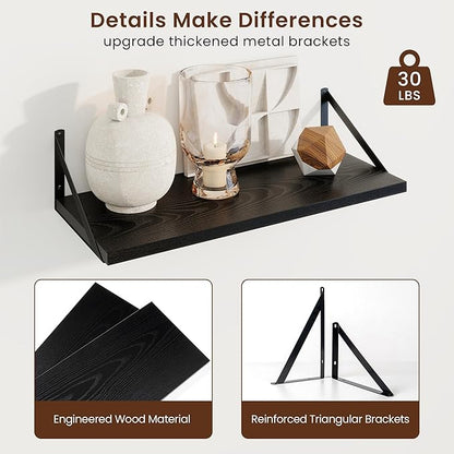 Axeman Deep Floating Shelves | 24 Inch Black Wall Shelves Set of 2 | 10 Inch Deep Wood Floating Shelves for Wall | 24" W x 10" D Black Shelves for Living Room Bathroom Kitchen