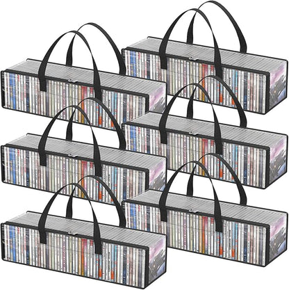 Lifewit CD Storage Bags, Clear PVC Plastic CD Case Holder with Handles, Front Window Zipper Design, Stackable Media Organizer Box for Albums, Hold up to 300 Pcs CDs (50 Each), 6 Pack