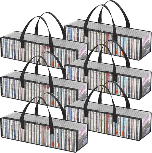 Lifewit CD Storage Bags, Clear PVC Plastic CD Case Holder with Handles, Front Window Zipper Design, Stackable Media Organizer Box for Albums, Hold up to 300 Pcs CDs (50 Each), 6 Pack