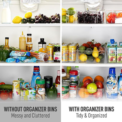 Zulay 4 Pack Clear Refrigerator Organizer Bins - XL Fridge Organizers and Storage Clear - Ideal Freezer Organizer Bins, Refrigerator Storage Containers, Kitchen Cabinets, Pantry Organization