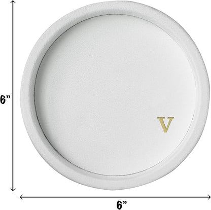 COLLECTIVE HOME - Velvet Jewelry Tray, 6" Monogrammed Jewelry Dish, Smooth Velour Display Dish for Rings, Earrings, Necklaces, Makeup, Personalized Gifts for Women (White-v)