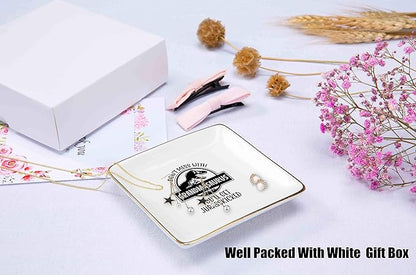Funny Mother's Day Gift for Grandma from Grandchild - Best Nana Ever - Don't Mess With Grandmasaurus - Ceramic Jewelry Holder Box Ring Dish Trinket Tray for Birthday, Christmas