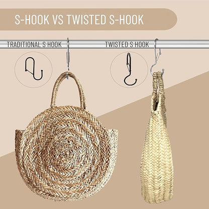 Blau Marité 6 Purse Hanger for Closet. Tote Hanger. S-Shaped Hooks S Hooks Twist Design. Anti Drop S-Shaped Hook for hanging handbags with Safety Buckle to Prevent Falls. Heavy Duty. (Silver, Twisted)
