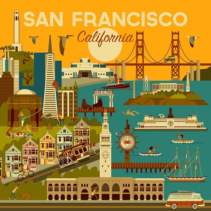 Lantern Press San Francisco, California, Geometric (Absorbent Ceramic Coaster, Single, Cork Back, Kitchen Table Decor)