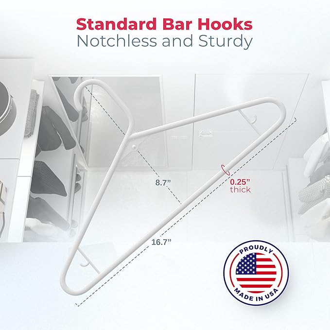 Neaties Plastic Hangers 100+ Pack (150 Count) – Made in The USA – 6lb Capacity Standard Clothes Hangers with Strap Hooks for Dresses, Lingerie, Shirts, Pants, and Jackets – White